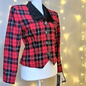 NWT Vintage 90s Positive Attitude Clueless Plaid Blazer Red Velvet Corpcore 4P